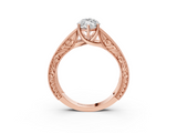 Rose gold Marquise Cut Solitaire Engraved Band with Four-Prong Setting_65