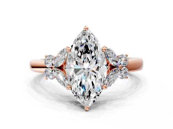 Rose gold Marquise Cut Solitaire Floral Diamond Ring with Four-Prong Setting