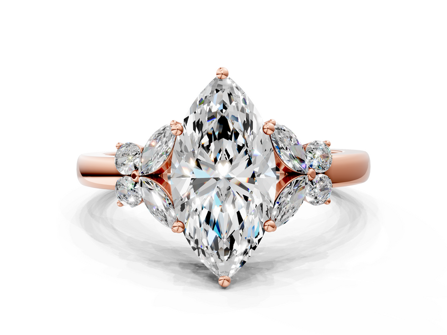 Rose gold Marquise Cut Solitaire Floral Diamond Ring with Four-Prong Setting