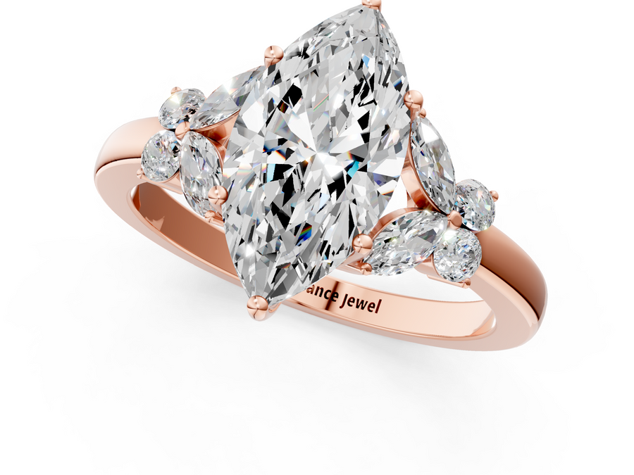 Rose gold Marquise Cut Solitaire Floral Diamond Ring with Four-Prong Setting