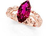 Rose gold Marquise Cut Solitaire Garnet Leaf-Inspired Vine Band Ring with Prong Setting_1