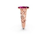 Rose gold Marquise Cut Solitaire Garnet Leaf-Inspired Vine Band Ring with Prong Setting_2