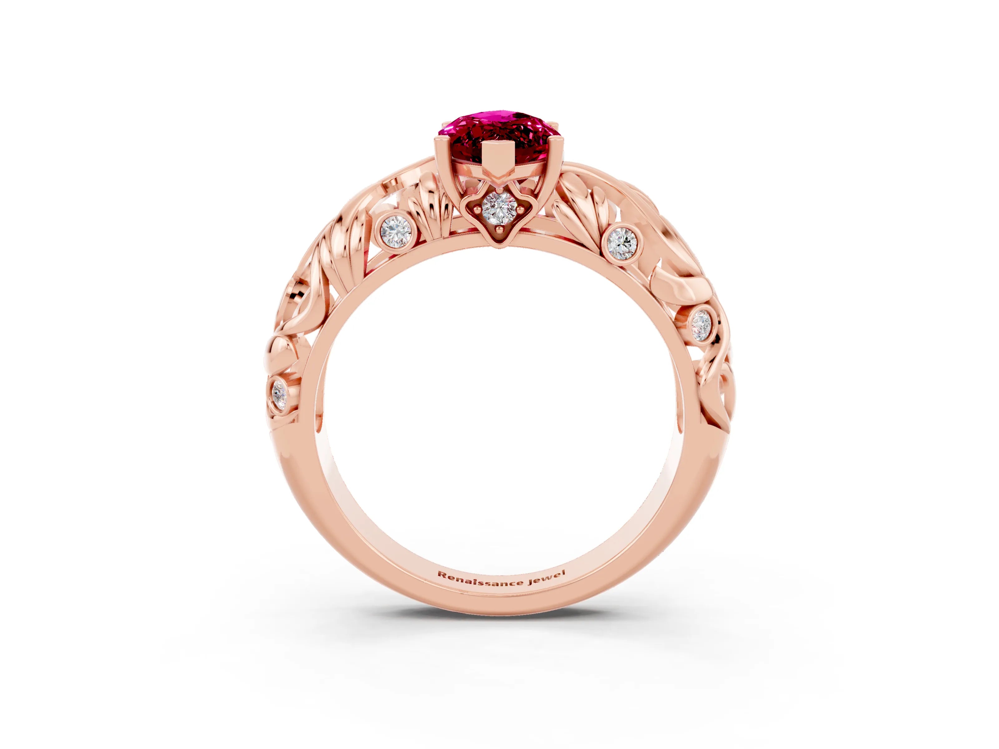 Rose gold Marquise Cut Solitaire Garnet Leaf-Inspired Vine Band Ring with Prong Setting_3