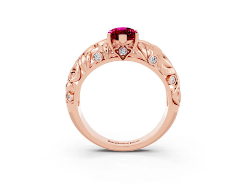Rose gold Marquise Cut Solitaire Garnet Leaf-Inspired Vine Band Ring with Prong Setting_3