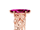 Rose gold Marquise Cut Solitaire Garnet Leaf-Inspired Vine Band Ring with Prong Setting_5