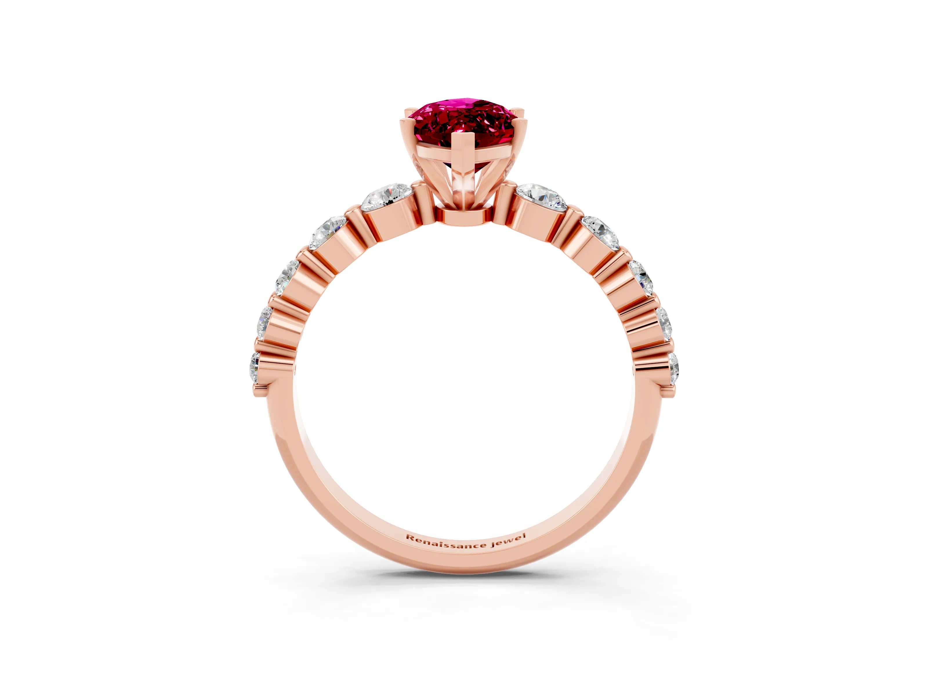 Rose gold Marquise Cut Solitaire Garnet Ring with Pave Band and Four-Prong Setting_3