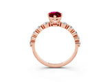 Rose gold Marquise Cut Solitaire Garnet Ring with Pave Band and Four-Prong Setting_3