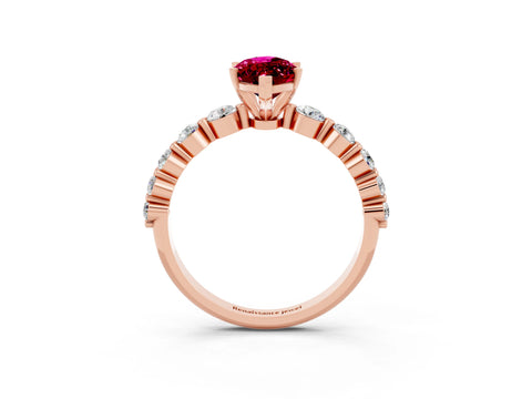 Rose gold Marquise Cut Solitaire Garnet Ring with Pave Band and Four-Prong Setting_3