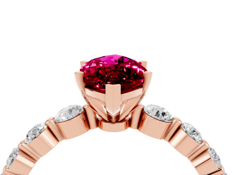 Rose gold Marquise Cut Solitaire Garnet Ring with Pave Band and Four-Prong Setting_4
