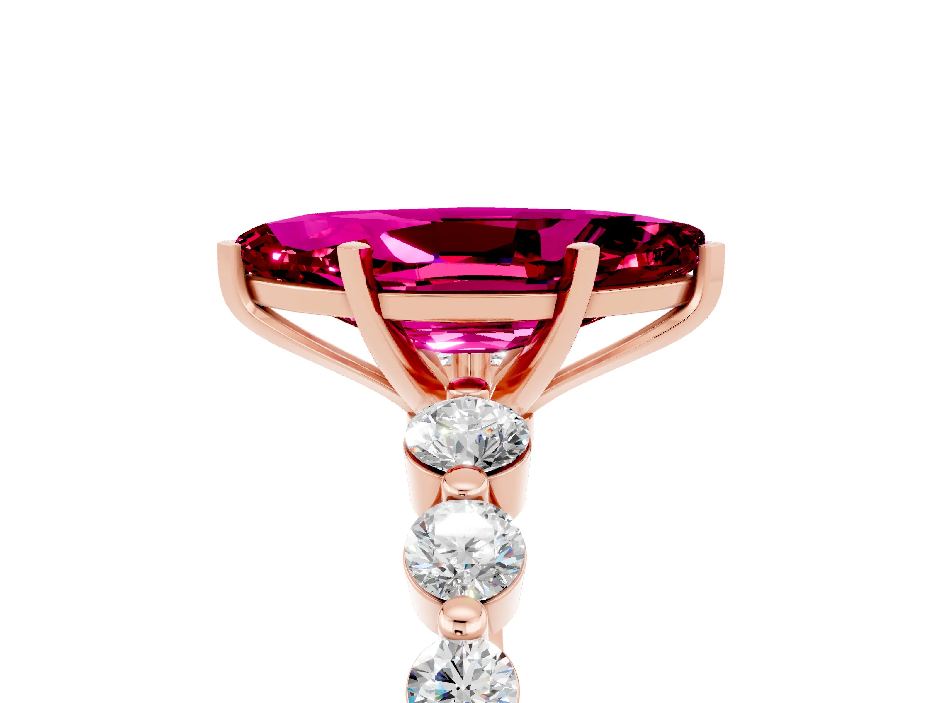 Rose gold Marquise Cut Solitaire Garnet Ring with Pave Band and Four-Prong Setting_5