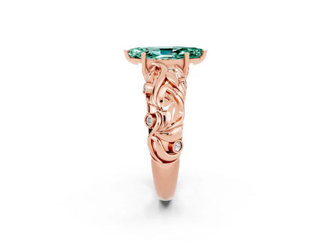 Rose gold Marquise Cut Solitaire Green Sapphire Leaf-Inspired Vine Band Ring with Prong Setting_2