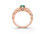 Rose gold Marquise Cut Solitaire Green Sapphire Leaf-Inspired Vine Band Ring with Prong Setting_3