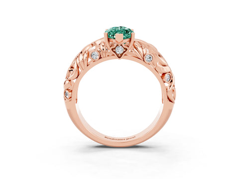 Rose gold Marquise Cut Solitaire Green Sapphire Leaf-Inspired Vine Band Ring with Prong Setting_3