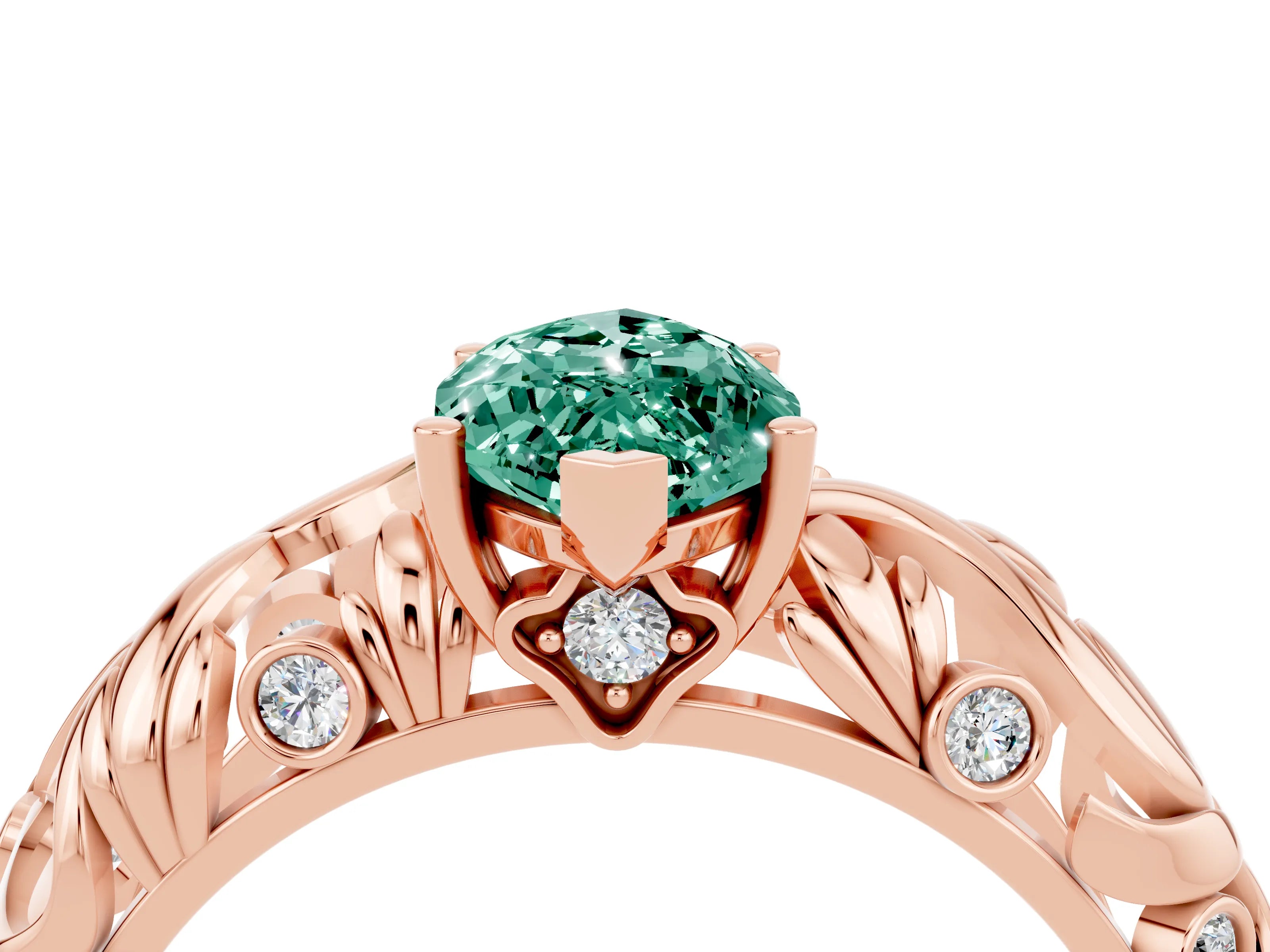 Rose gold Marquise Cut Solitaire Green Sapphire Leaf-Inspired Vine Band Ring with Prong Setting_4