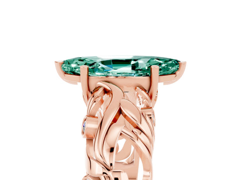 Rose gold Marquise Cut Solitaire Green Sapphire Leaf-Inspired Vine Band Ring with Prong Setting_5