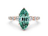 Rose gold Marquise Cut Solitaire Green Sapphire Ring with Pave Band and Four-Prong Setting