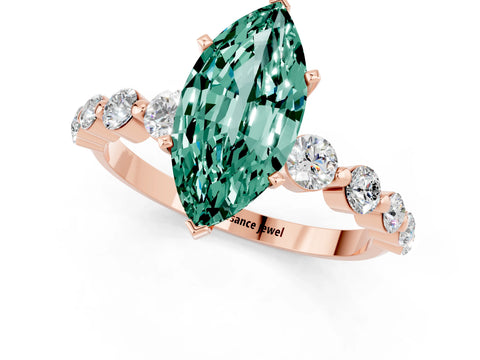 Rose gold Marquise Cut Solitaire Green Sapphire Ring with Pave Band and Four-Prong Setting_1
