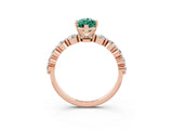 Rose gold Marquise Cut Solitaire Green Sapphire Ring with Pave Band and Four-Prong Setting_3