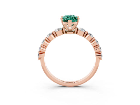 Rose gold Marquise Cut Solitaire Green Sapphire Ring with Pave Band and Four-Prong Setting_3