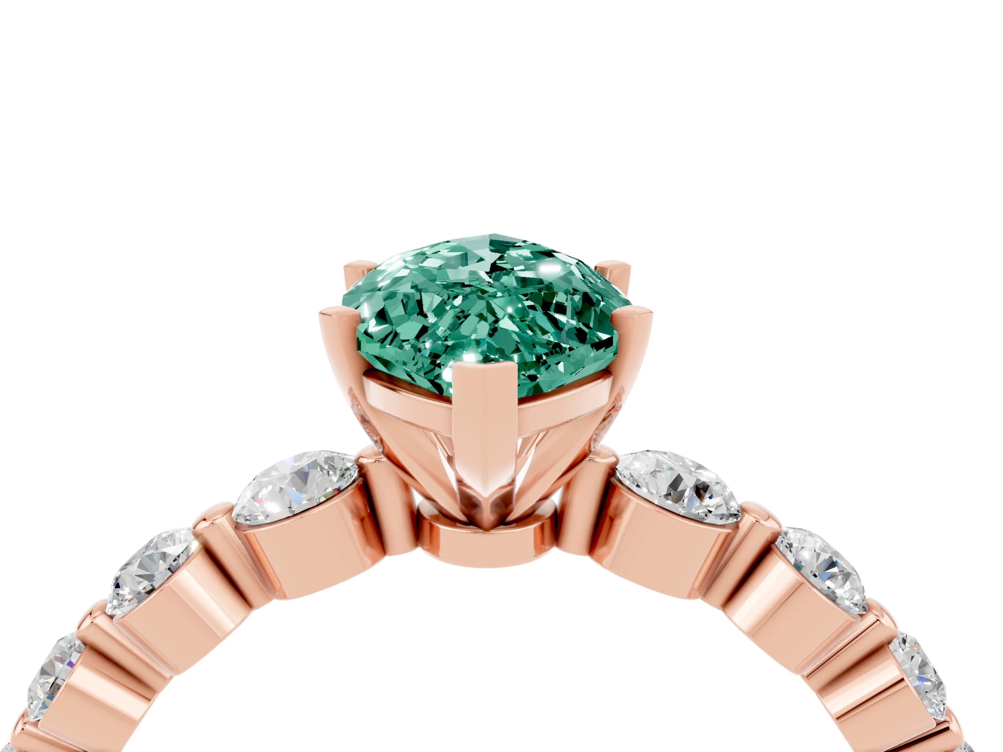 Rose gold Marquise Cut Solitaire Green Sapphire Ring with Pave Band and Four-Prong Setting_4