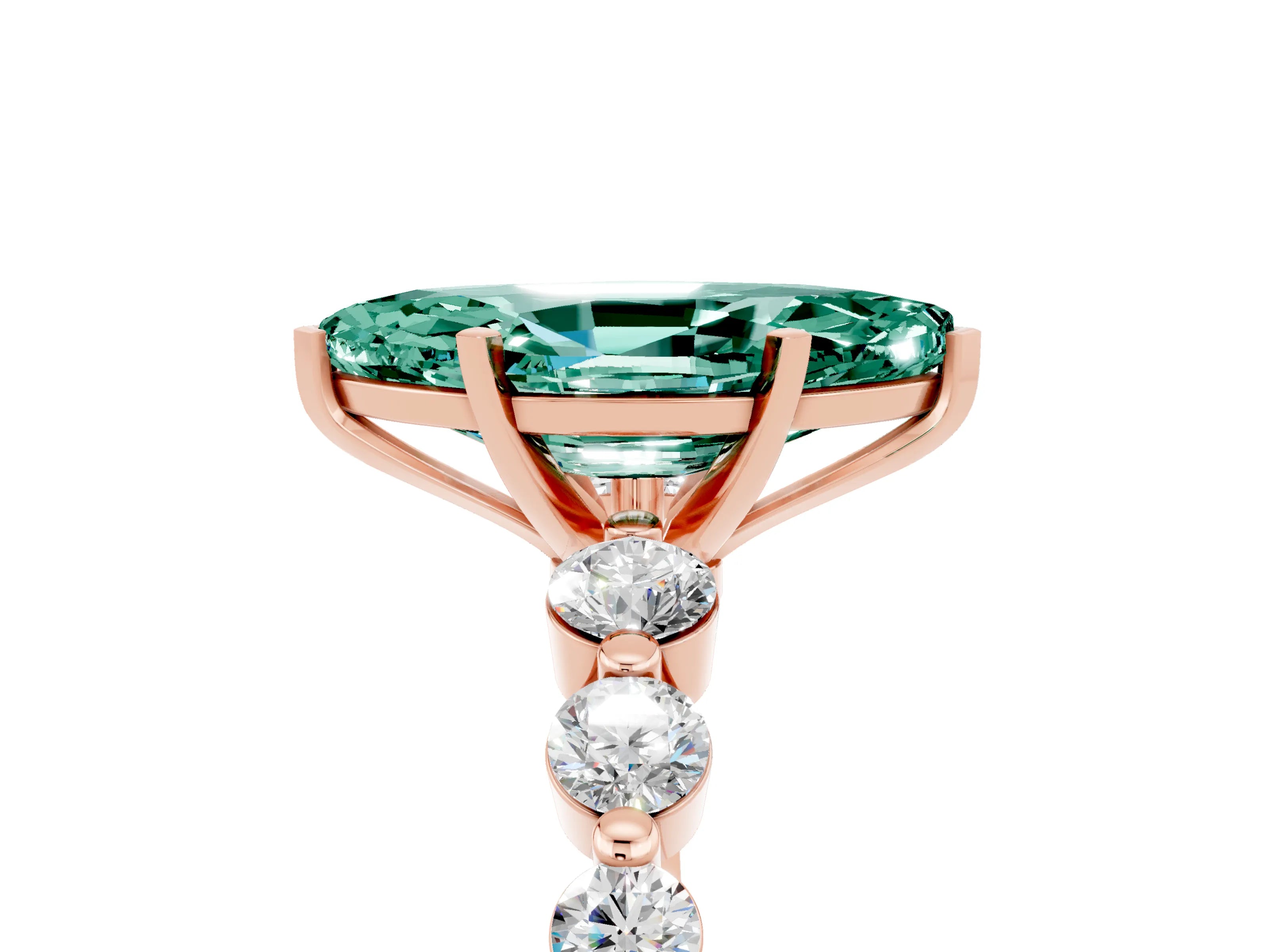 Rose gold Marquise Cut Solitaire Green Sapphire Ring with Pave Band and Four-Prong Setting_5