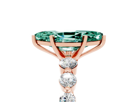 Rose gold Marquise Cut Solitaire Green Sapphire Ring with Pave Band and Four-Prong Setting_5
