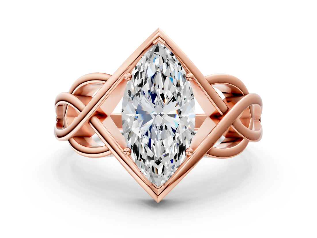 Rose gold Marquise Cut Solitaire Intertwined Band Prong Setting Ring_20