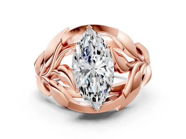 Rose gold Marquise Cut Solitaire Leaf-Inspired Engagement Ring with Prong Setting