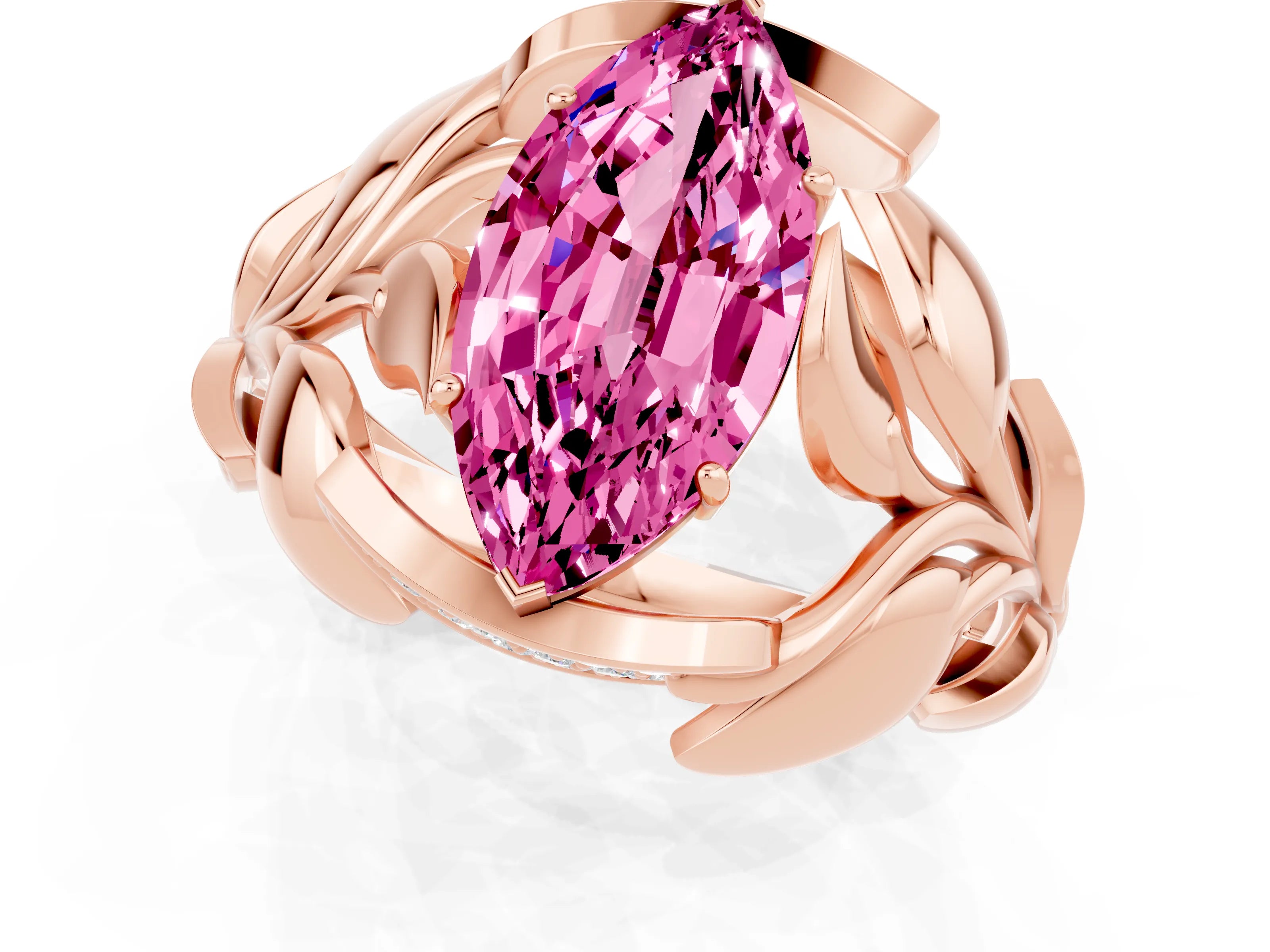 Rose gold Marquise Cut Solitaire Leaf-Inspired Engagement Ring with Prong Setting_1