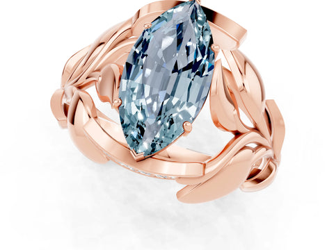Rose gold Marquise Cut Solitaire Leaf-Inspired Engagement Ring with Prong Setting_1