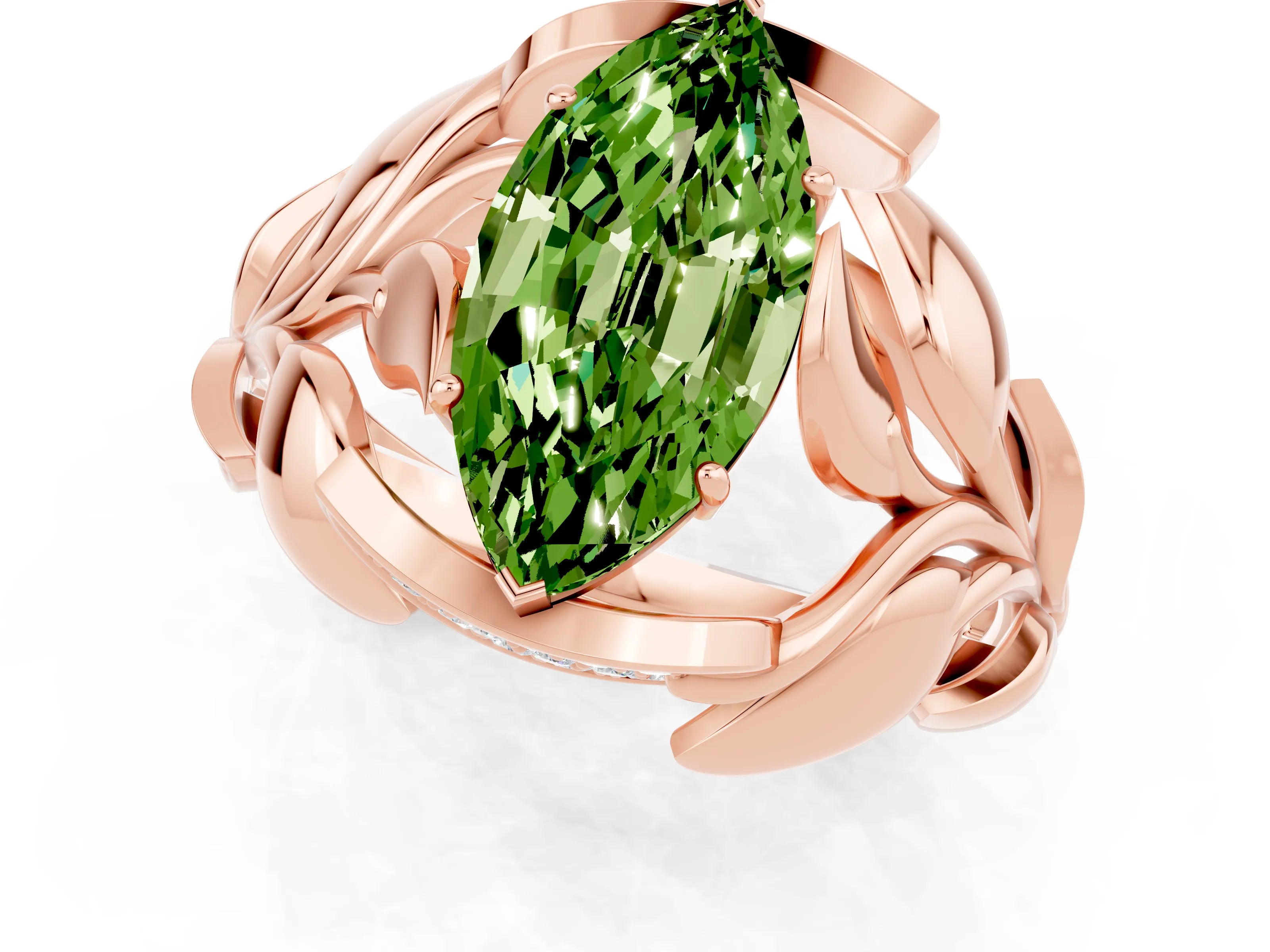 Rose gold Marquise Cut Solitaire Leaf-Inspired Engagement Ring with Prong Setting_1