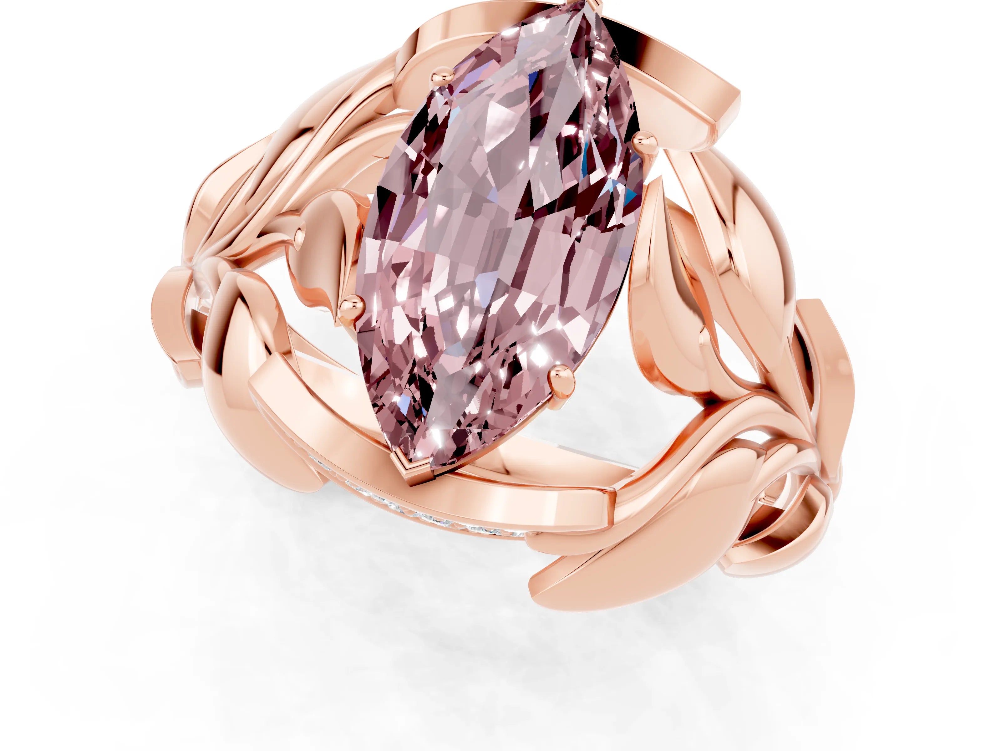 Rose gold Marquise Cut Solitaire Leaf-Inspired Engagement Ring with Prong Setting_1