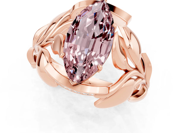 Rose gold Marquise Cut Solitaire Leaf-Inspired Engagement Ring with Prong Setting