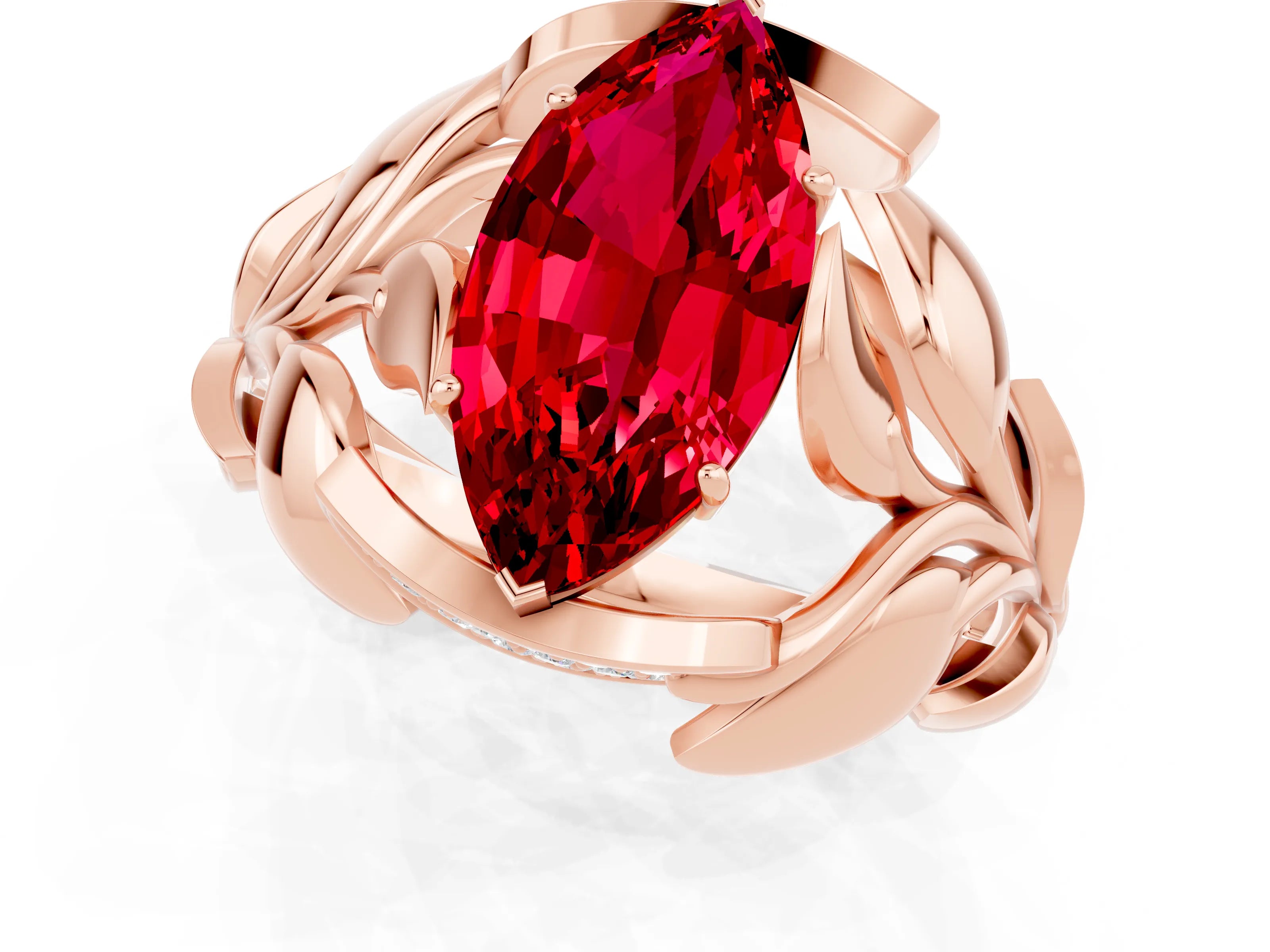 Rose gold Marquise Cut Solitaire Leaf-Inspired Engagement Ring with Prong Setting_1