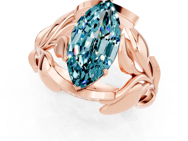 Rose gold Marquise Cut Solitaire Leaf-Inspired Engagement Ring with Prong Setting