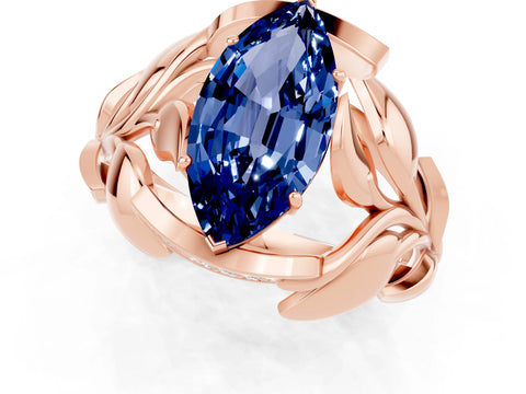 Rose gold Marquise Cut Solitaire Leaf-Inspired Engagement Ring with Prong Setting_1