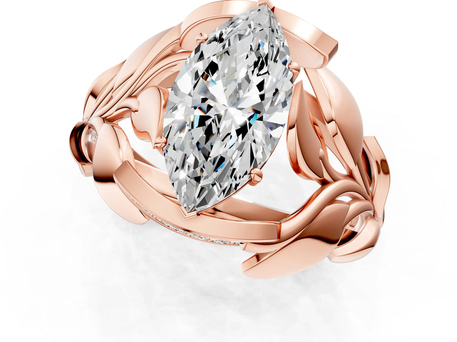 Rose gold Marquise Cut Solitaire Leaf-Inspired Engagement Ring with Prong Setting