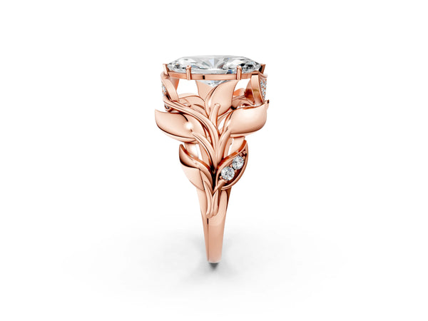 Rose gold Marquise Cut Solitaire Leaf-Inspired Engagement Ring with Prong Setting