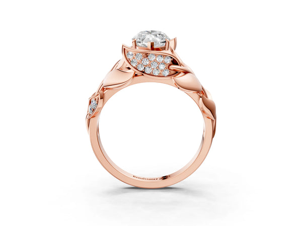 Rose gold Marquise Cut Solitaire Leaf-Inspired Engagement Ring with Prong Setting