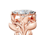 Rose gold Marquise Cut Solitaire Leaf-Inspired Engagement Ring with Prong Setting_24