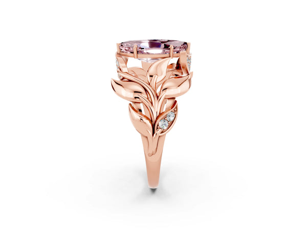 Rose gold Marquise Cut Solitaire Leaf-Inspired Engagement Ring with Prong Setting