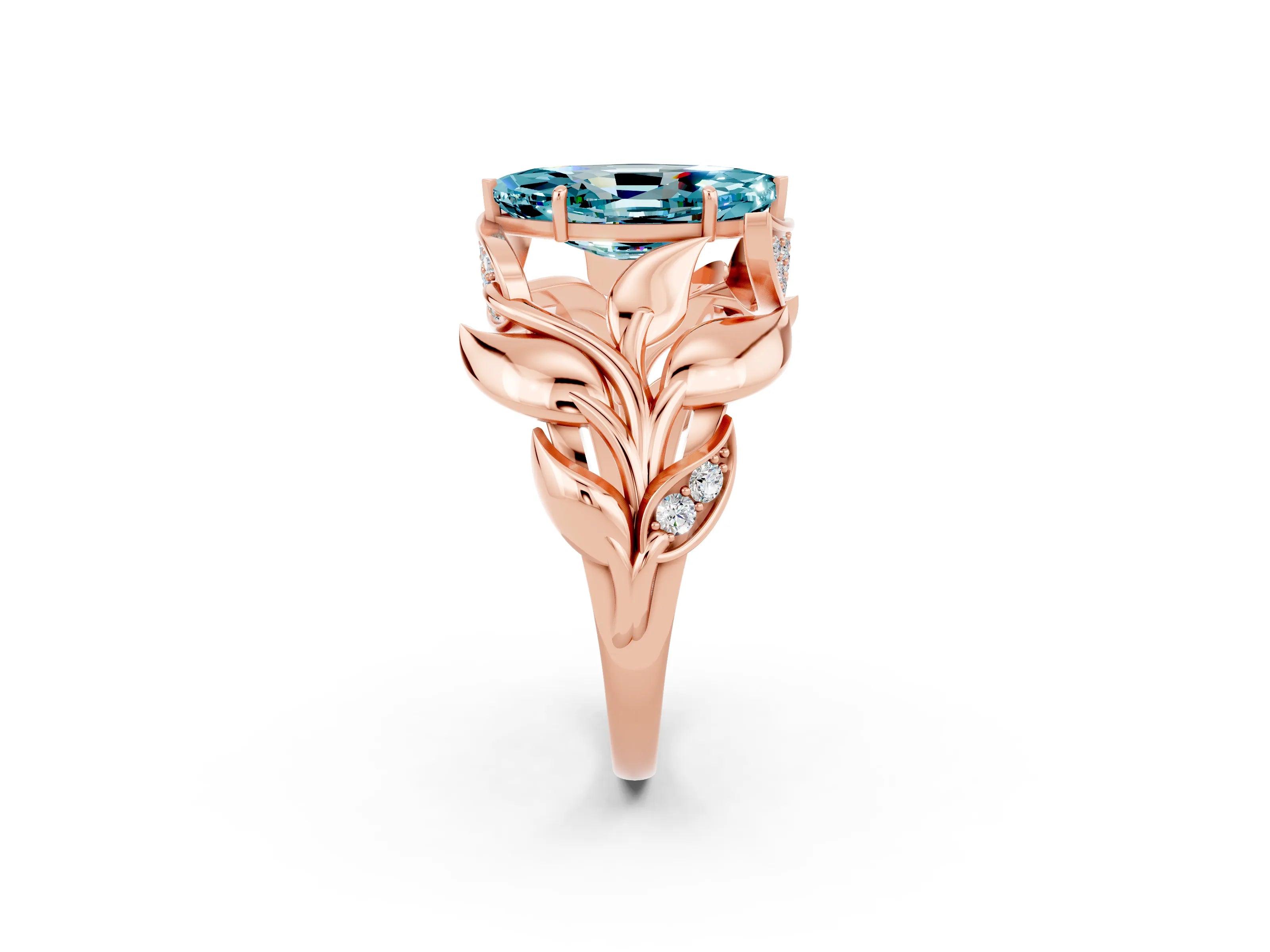 Rose gold Marquise Cut Solitaire Leaf-Inspired Engagement Ring with Prong Setting_2