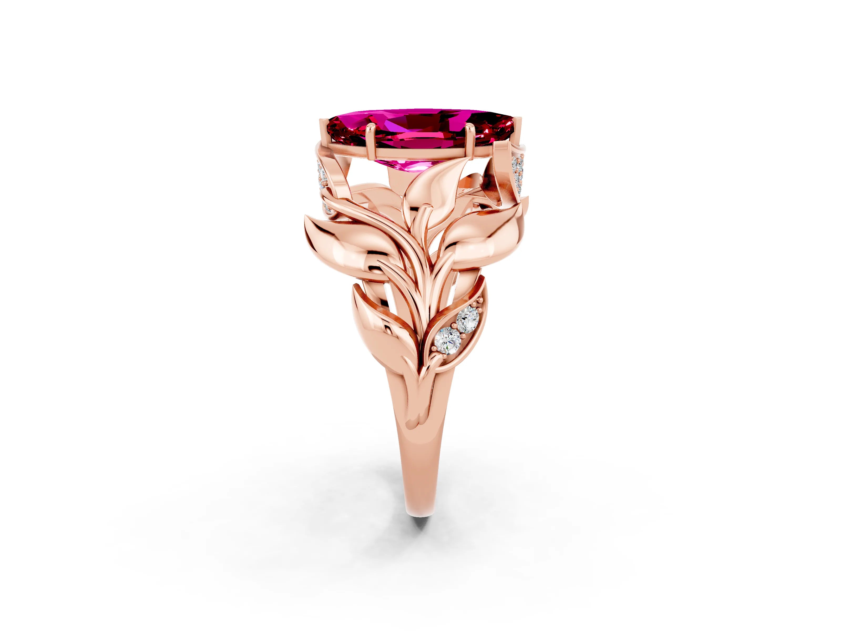 Rose gold Marquise Cut Solitaire Leaf-Inspired Engagement Ring with Prong Setting_2