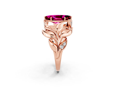 Rose gold Marquise Cut Solitaire Leaf-Inspired Engagement Ring with Prong Setting_2
