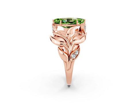 Rose gold Marquise Cut Solitaire Leaf-Inspired Engagement Ring with Prong Setting_2
