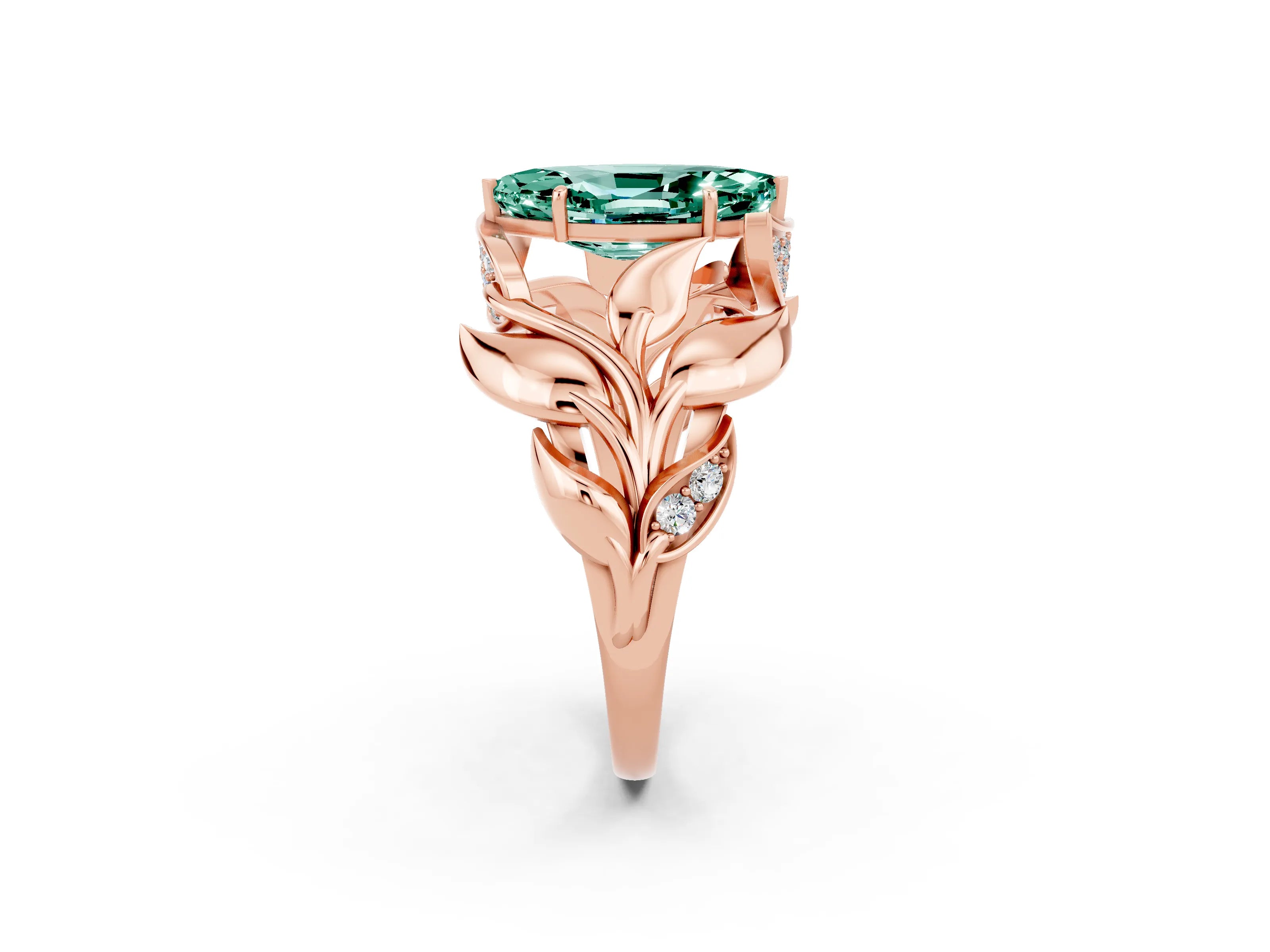 Rose gold Marquise Cut Solitaire Leaf-Inspired Engagement Ring with Prong Setting_2
