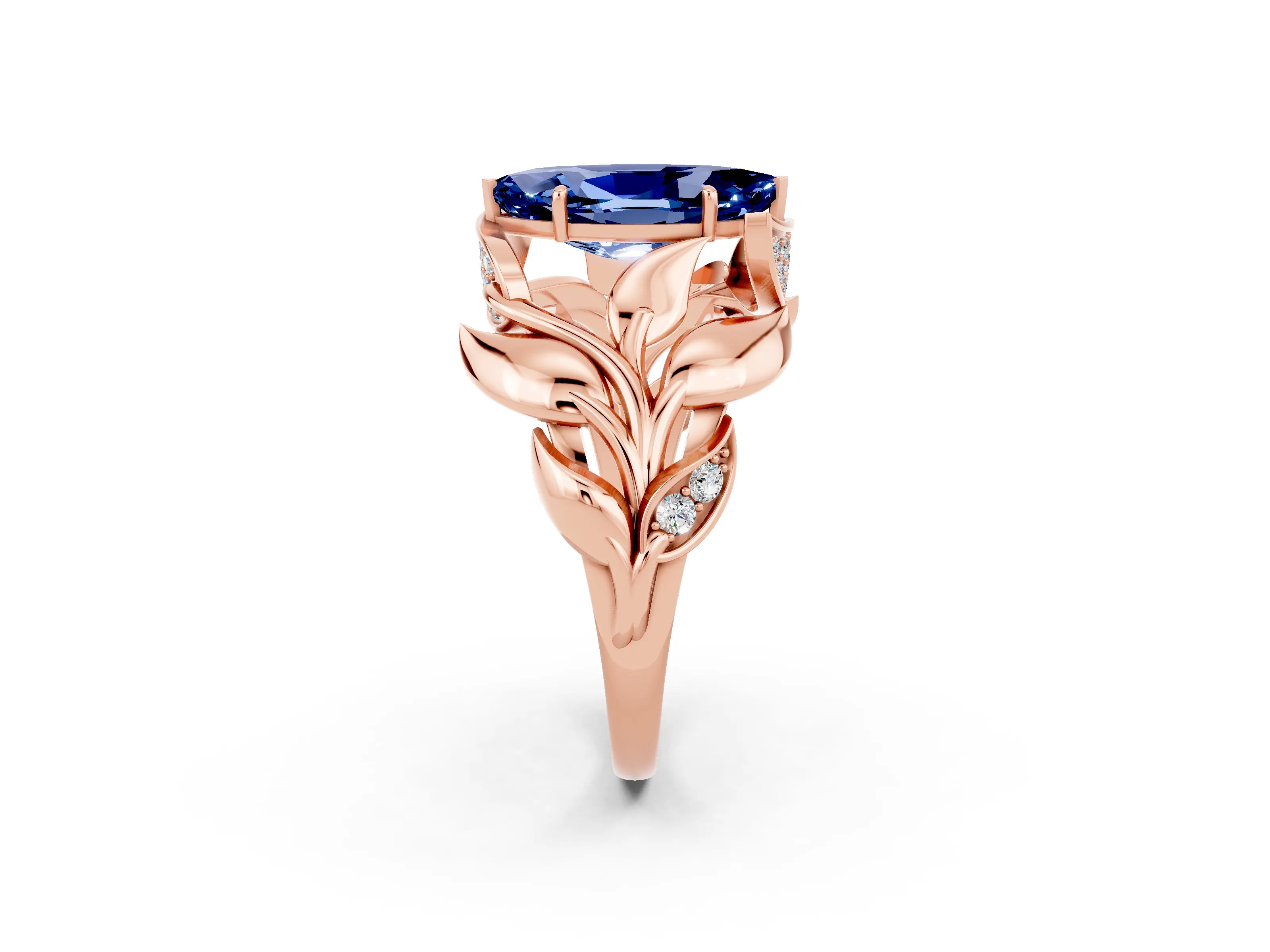 Rose gold Marquise Cut Solitaire Leaf-Inspired Engagement Ring with Prong Setting_2