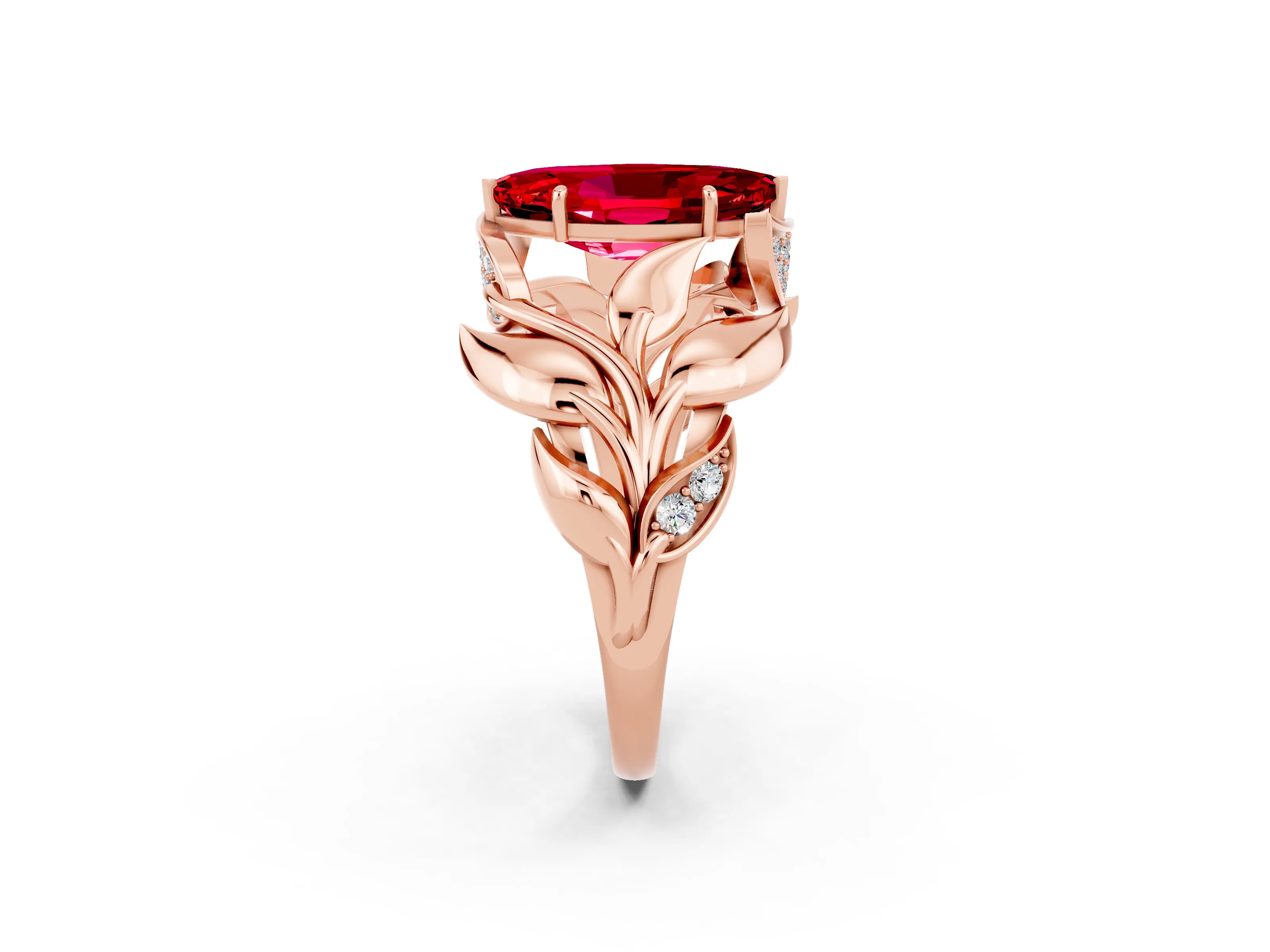Rose gold Marquise Cut Solitaire Leaf-Inspired Engagement Ring with Prong Setting_2