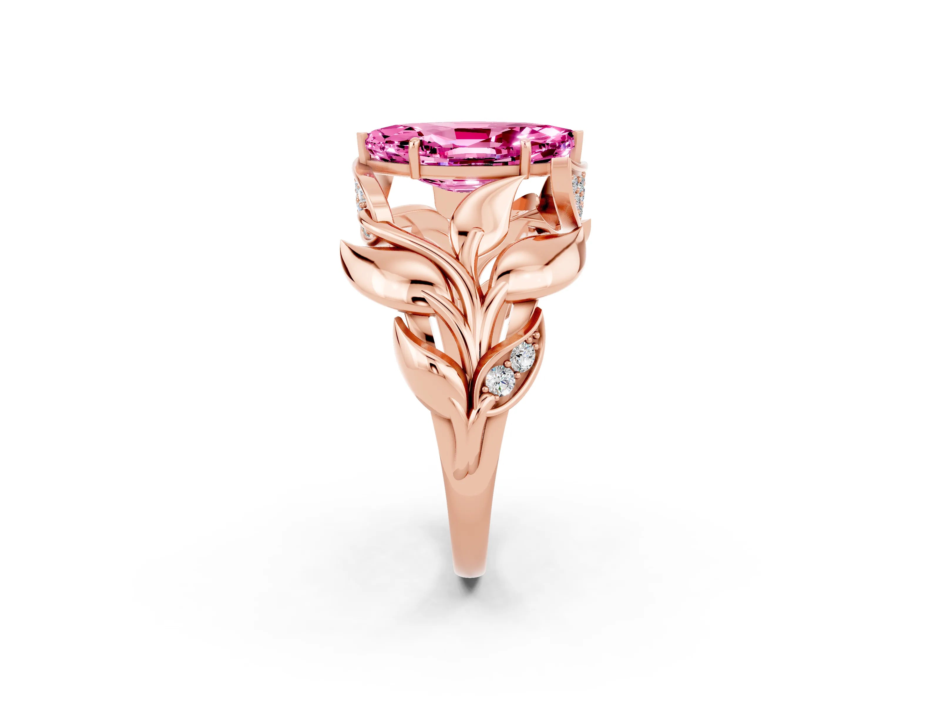 Rose gold Marquise Cut Solitaire Leaf-Inspired Engagement Ring with Prong Setting_2