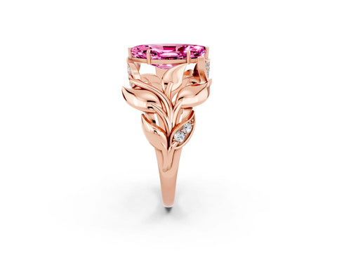 Rose gold Marquise Cut Solitaire Leaf-Inspired Engagement Ring with Prong Setting_2